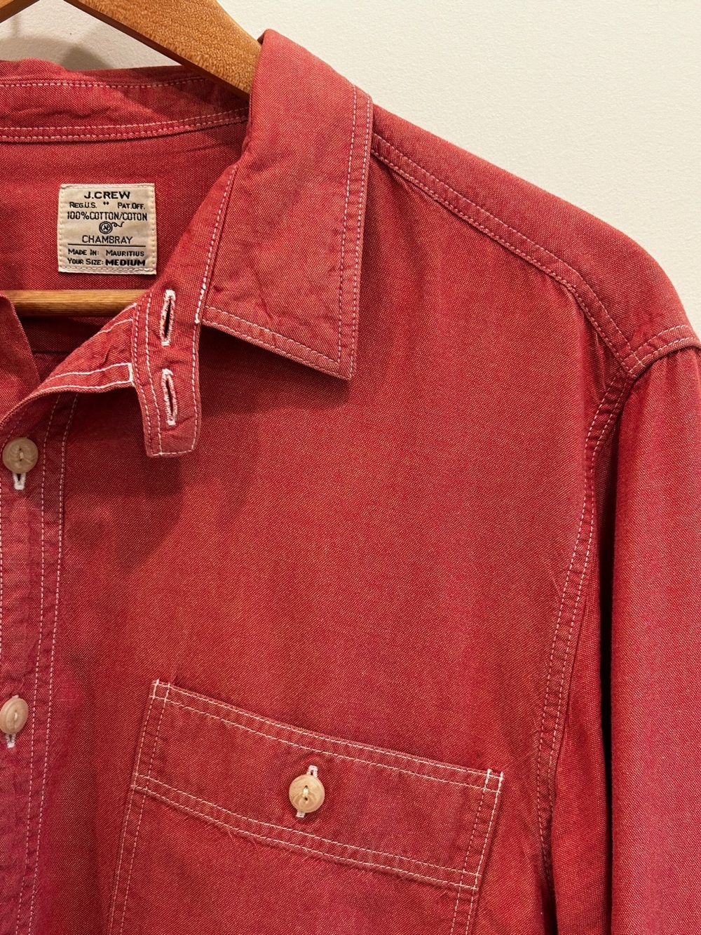 J. Crew Red Chambray Button-Down Shirt